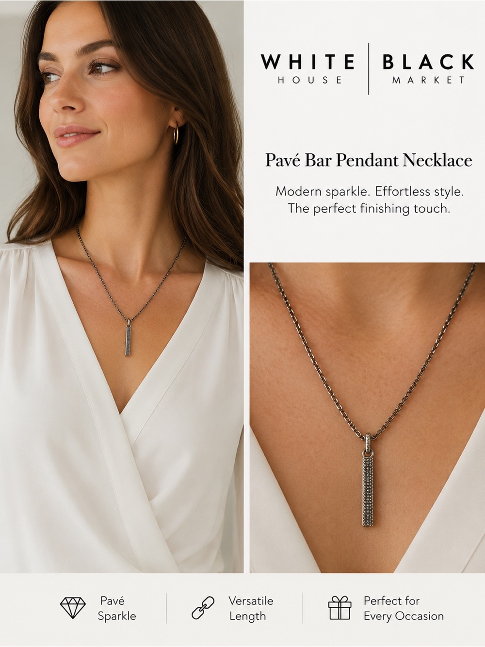 White House Black Market Gunmetal Pavé Bar Necklace